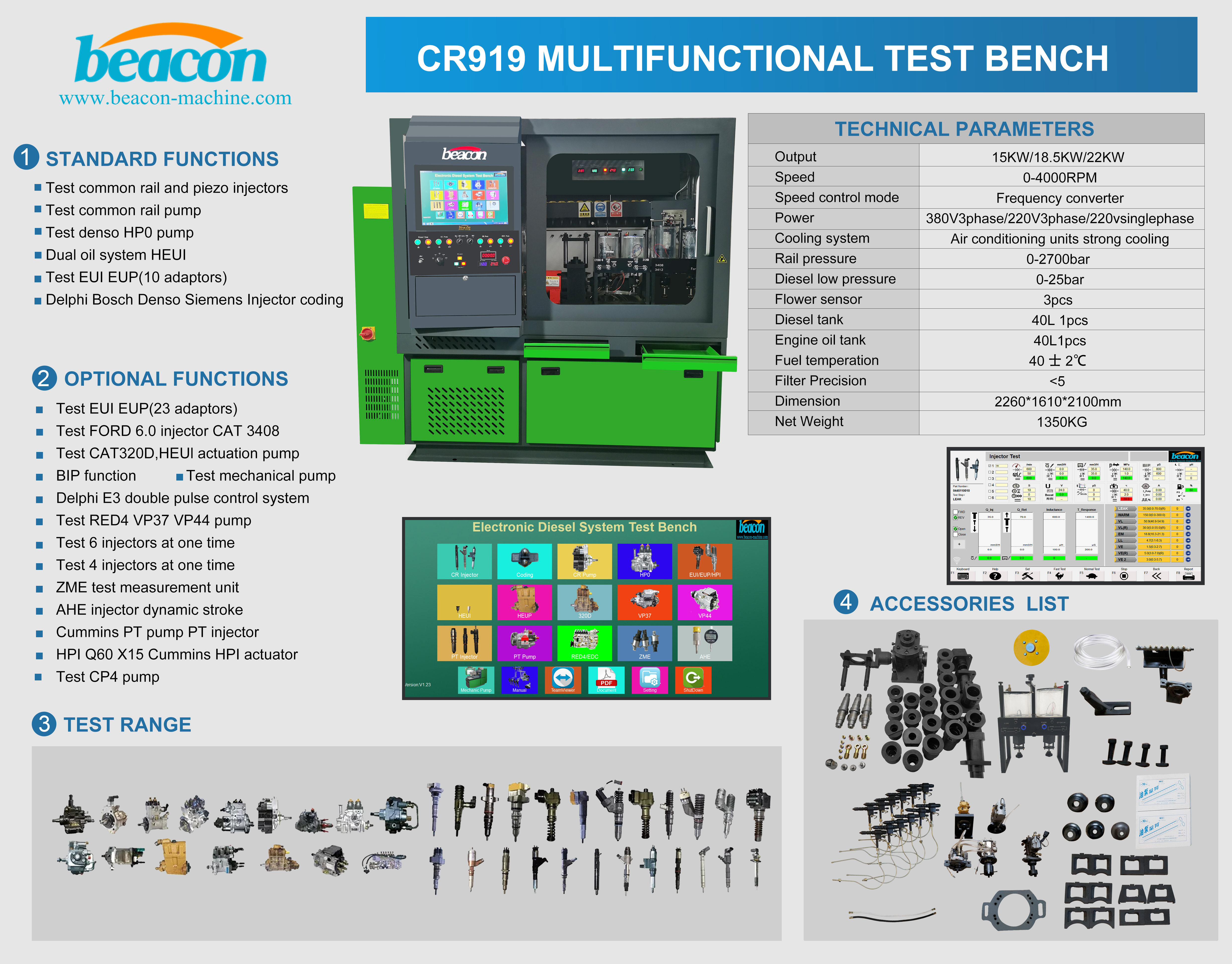 Nuevas herramientas de diagnóstico automático Taian HEUI EUI EUP banco de prueba de bomba de inyector diésel common rail CR919 con codificación BIP VP37 VP44 RED4