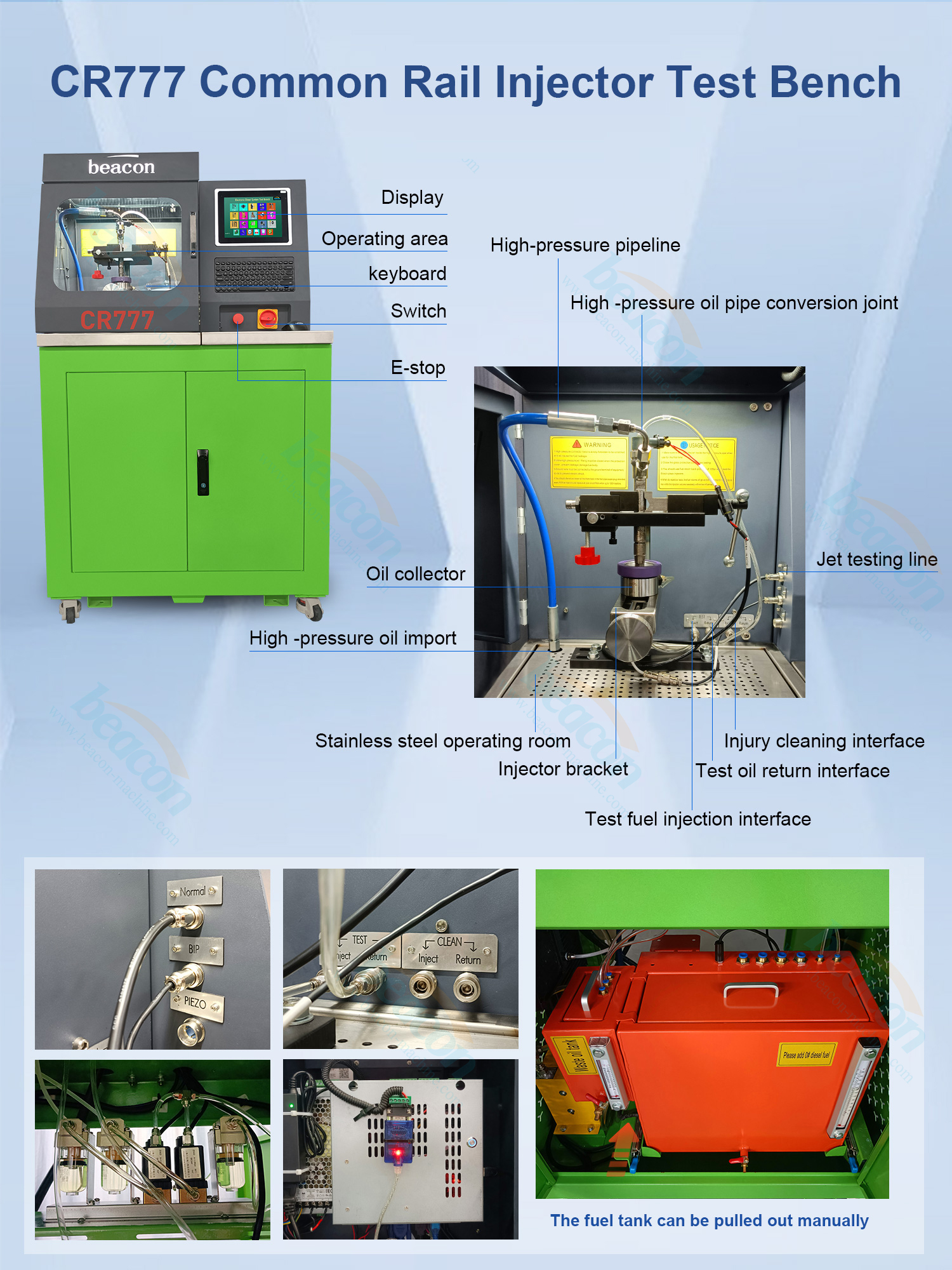 Máquina de baliza Common Rail Inyector Test Bench CR777 CRDI Inyector Máquina de calibración con medidor de flujo