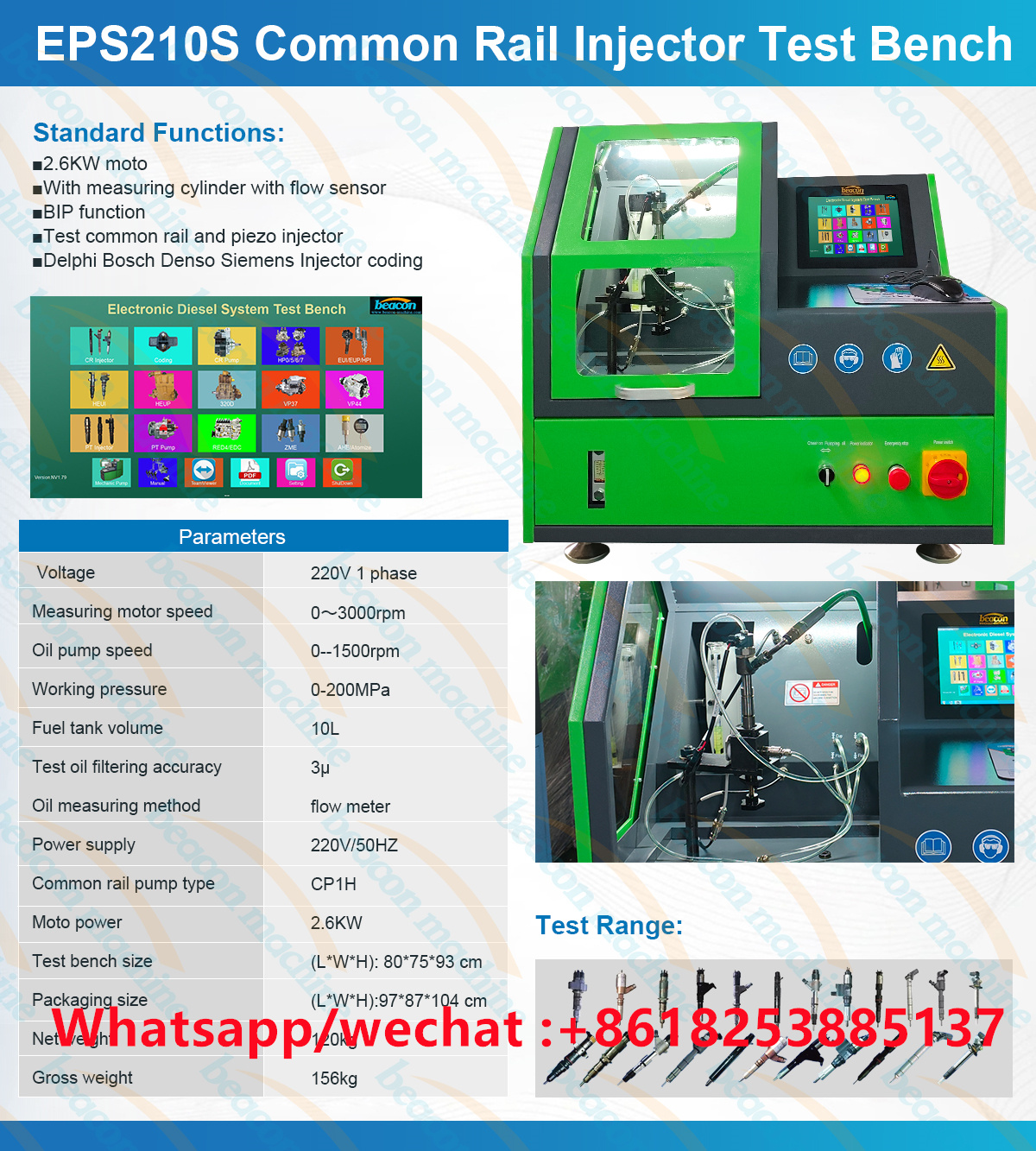 Banco de pruebas de inyectores diésel Common Rail EPS210S con función BIP