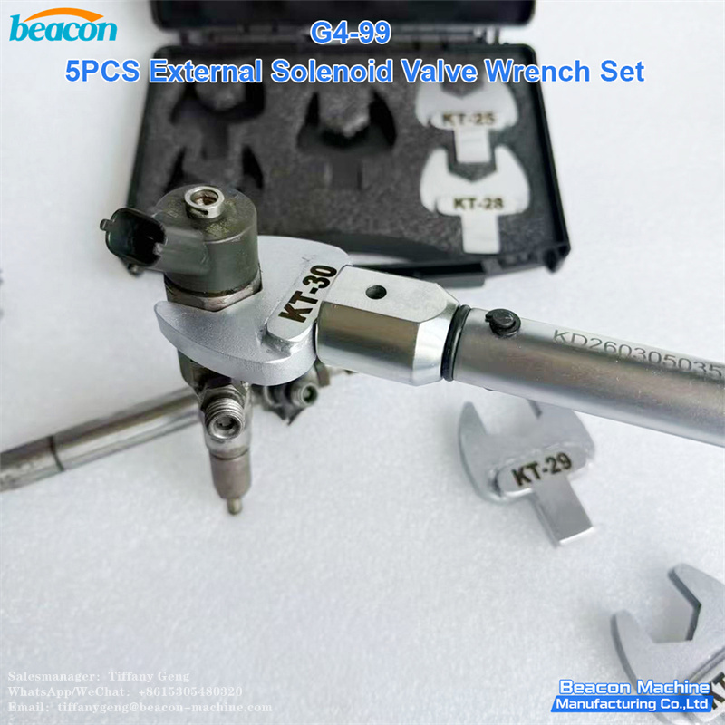 G4-99 Juego de 5 llaves para válvulas solenoides externas: kit de herramientas y llave dinamométrica para el desmontaje de solenoides de inyectores Common Rail