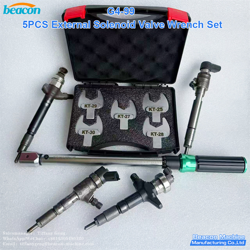 G4-99 Juego de 5 llaves para válvulas solenoides externas: kit de herramientas y llave dinamométrica para el desmontaje de solenoides de inyectores Common Rail