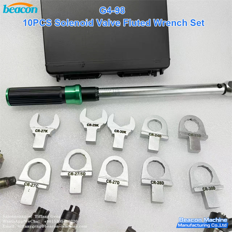 G4-98 Juego de 10 llaves dinamométricas estriadas para válvulas de solenoide; kit de herramientas para el desmontaje y reparación de solenoides de inyectores Common Rail.