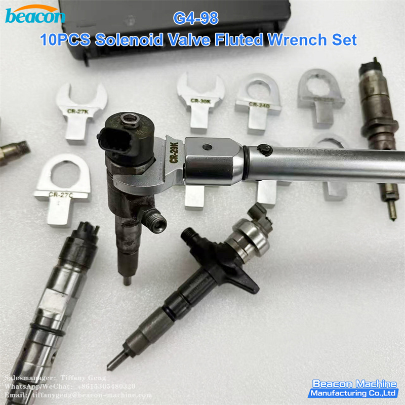 G4-98 Juego de 10 llaves dinamométricas estriadas para válvulas de solenoide; kit de herramientas para el desmontaje y reparación de solenoides de inyectores Common Rail.