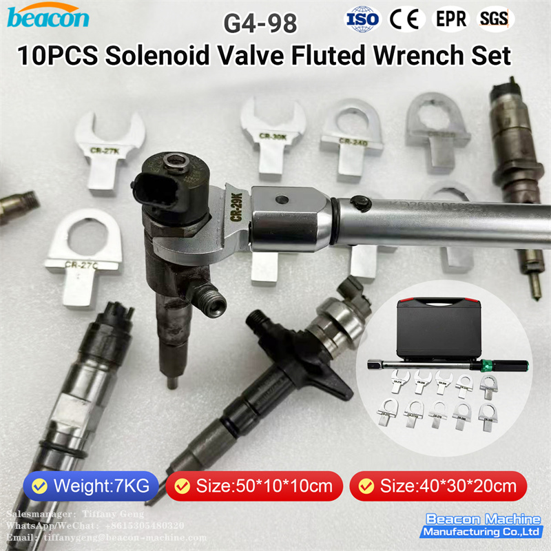 G4-98 Juego de 10 llaves dinamométricas estriadas para válvulas de solenoide; kit de herramientas para el desmontaje y reparación de solenoides de inyectores Common Rail.