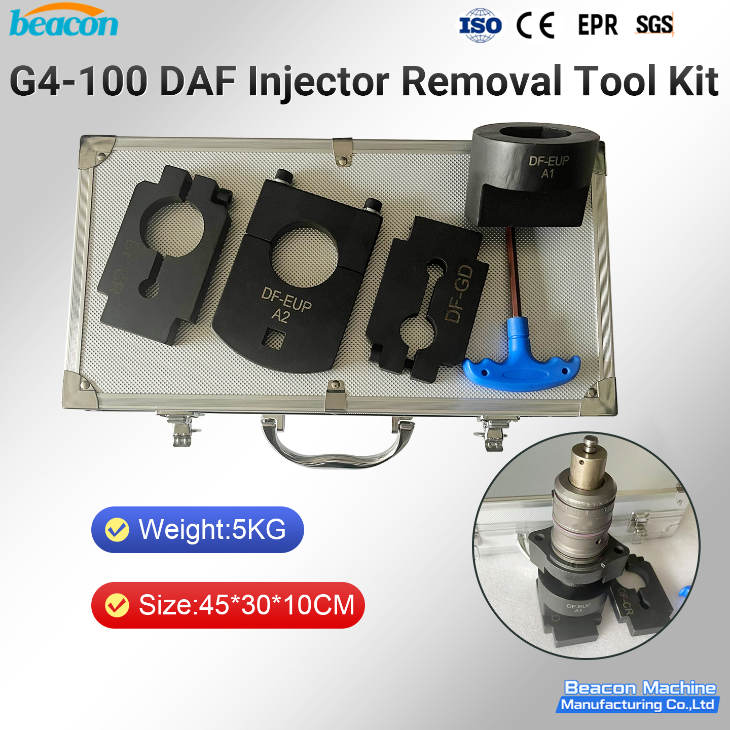 Kit de herramientas para la extracción de inyectores DAF G4-100: Herramienta profesional para el desmontaje de inyectores diésel DAF EUP